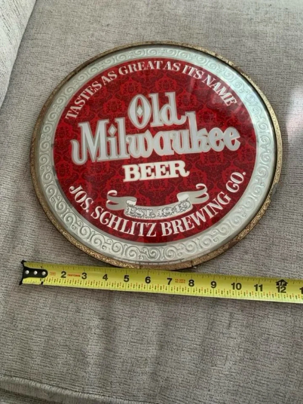 Vintage 1973 Old Milwaukee Beer Bubble Glass Sign Reverse Paint Jos Schlitz